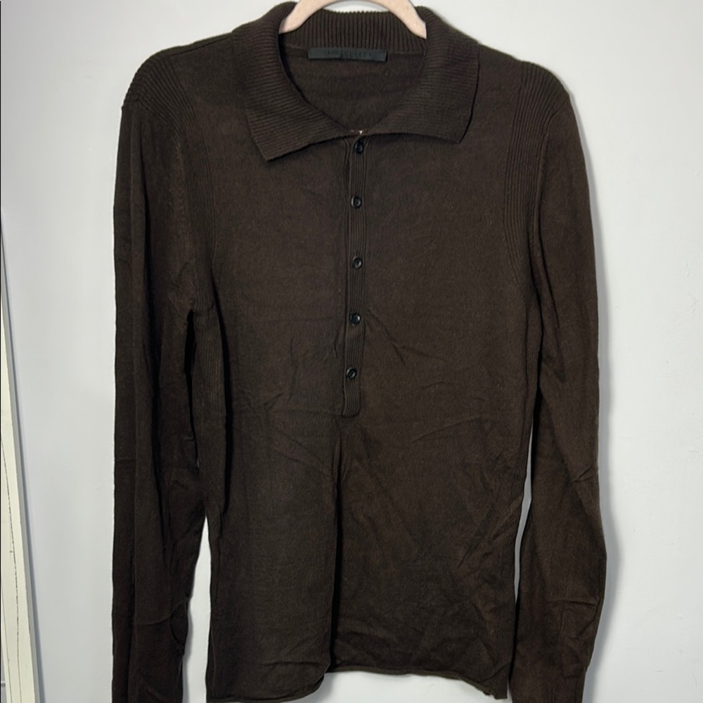 J and Company Brown Long Sleeve Polo Shirt